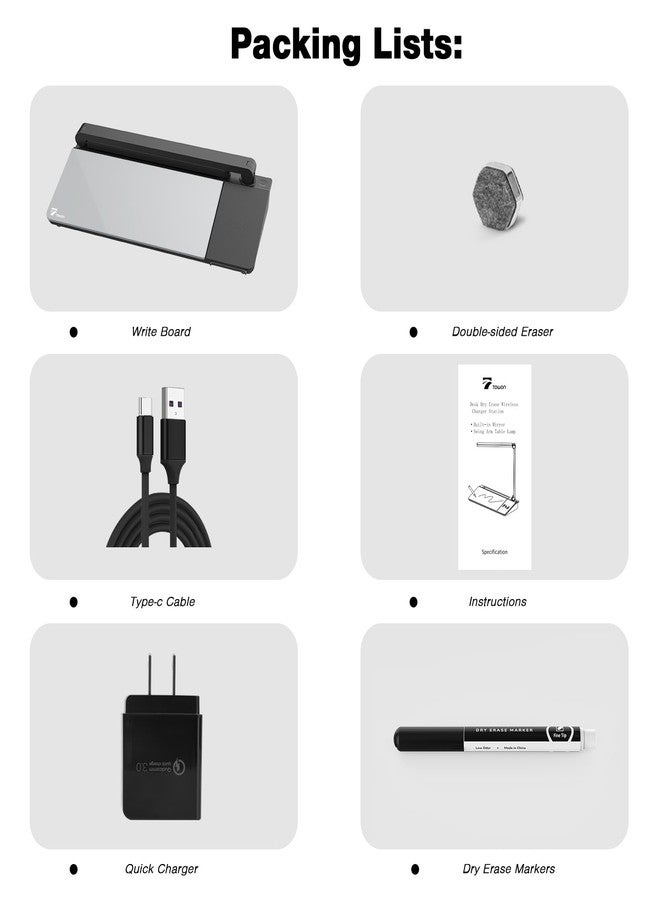 TOWON LED Desk Lamp with Charging Pad and Dry Erase Whiteboard - Adjustable 2 Level Light Touch Lamp, Eye-Caring Foldable Table Lamp with White Board Storage College Dorm Room Essentials, Black - Image 3