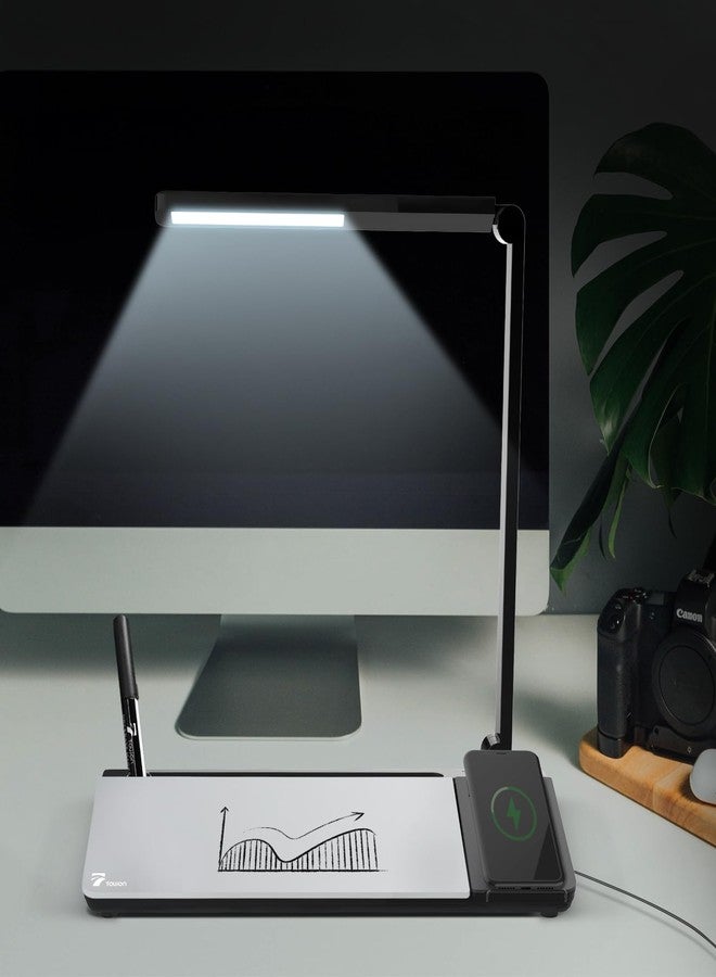 TOWON LED Desk Lamp with Charging Pad and Dry Erase Whiteboard - Adjustable 2 Level Light Touch Lamp, Eye-Caring Foldable Table Lamp with White Board Storage College Dorm Room Essentials, Black - Image 4