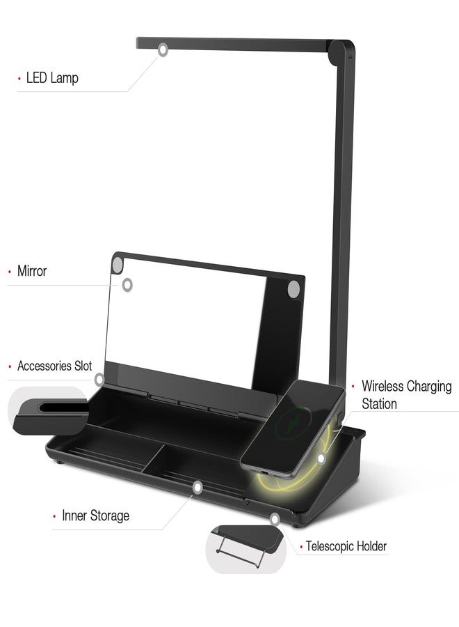 TOWON LED Desk Lamp with Charging Pad and Dry Erase Whiteboard - Adjustable 2 Level Light Touch Lamp, Eye-Caring Foldable Table Lamp with White Board Storage College Dorm Room Essentials, Black - Image 2