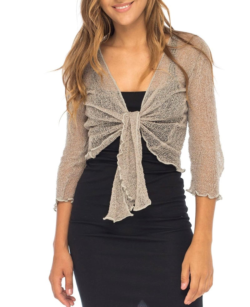 Back From Bali Womens Lightweight Sheer Mesh Shrug Lite Cardigan Cool Beige - Image 1