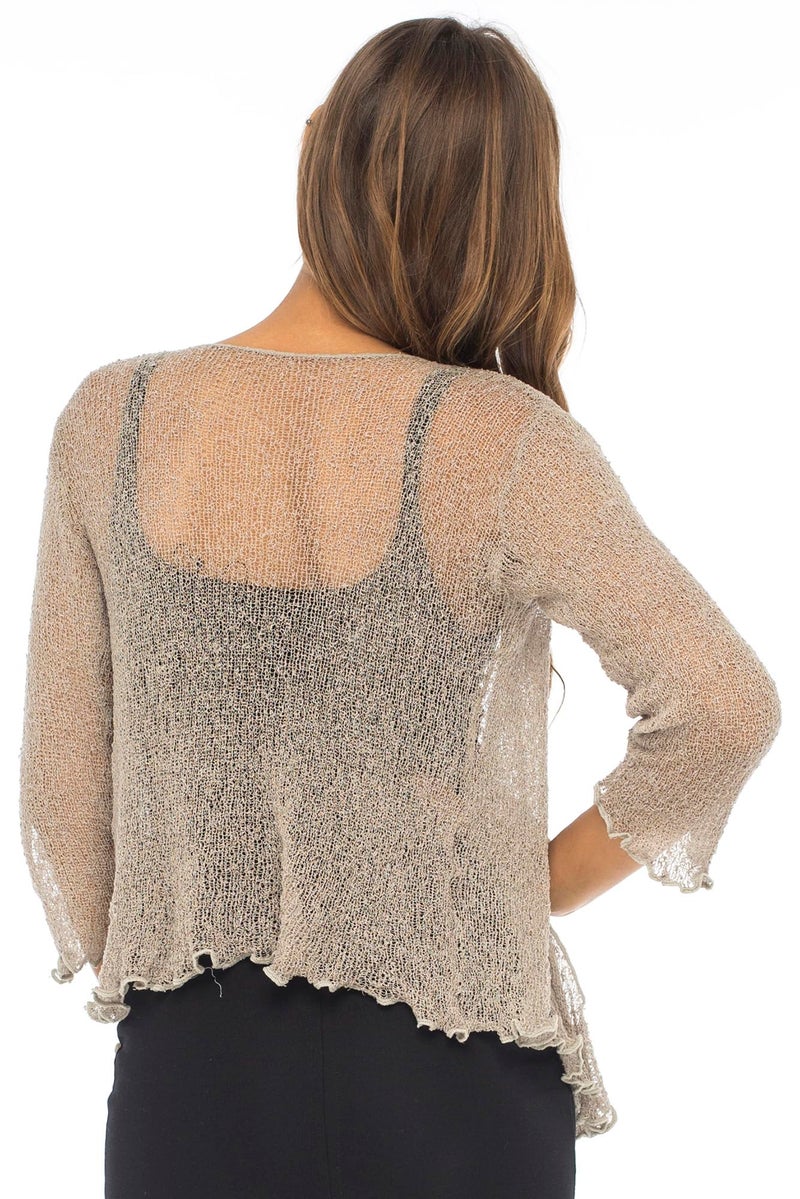 Back From Bali Womens Lightweight Sheer Mesh Shrug Lite Cardigan Cool Beige - Image 2