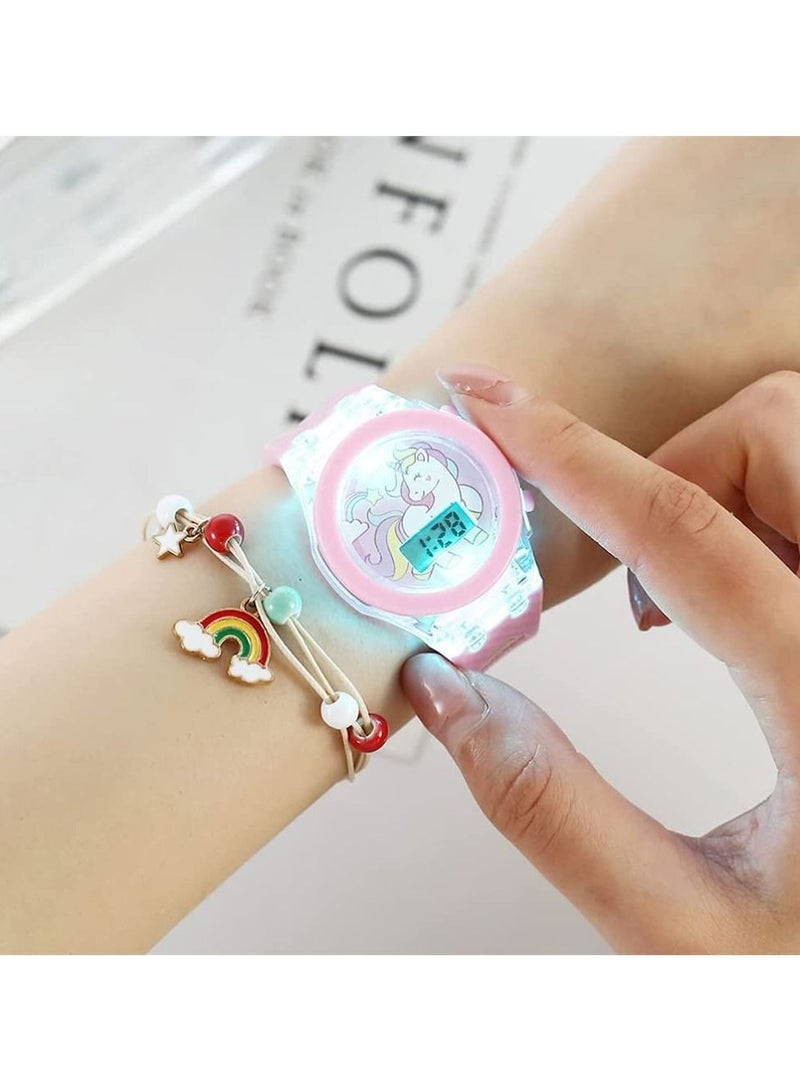 SYOSI Unicorn Watch Bracelet Set Beads Pink Luminous 3D Cute Cartoon Silicone Children Toddler Wrist Watch Bangle for Kids Girls Little Child - Image 1