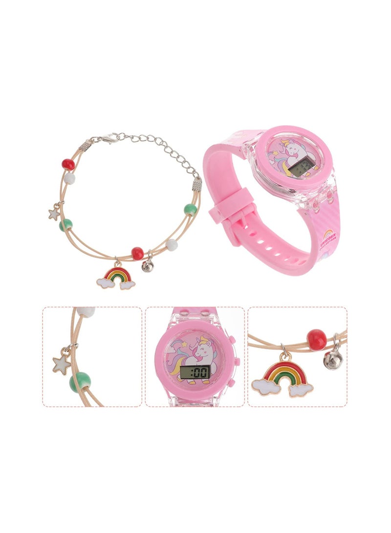 SYOSI Unicorn Watch Bracelet Set Beads Pink Luminous 3D Cute Cartoon Silicone Children Toddler Wrist Watch Bangle for Kids Girls Little Child - Image 5