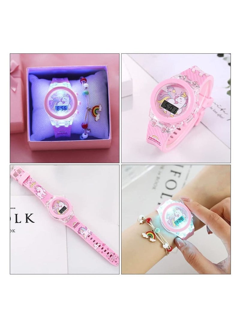 SYOSI Unicorn Watch Bracelet Set Beads Pink Luminous 3D Cute Cartoon Silicone Children Toddler Wrist Watch Bangle for Kids Girls Little Child - Image 3