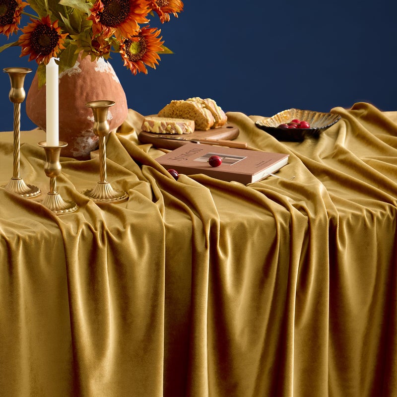 OMMATO Gold Velvet Rectangle Tablecloth 55x84 Inch Vintage French Table Cloth Retro Farmhouse Rustic Tablecloths Washable Table Cover for Christmas Party Wedding Kitchen Dinning Tabletop Decoration,Fall - Image 5