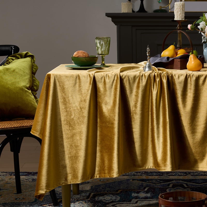OMMATO Gold Velvet Rectangle Tablecloth 55x84 Inch Vintage French Table Cloth Retro Farmhouse Rustic Tablecloths Washable Table Cover for Christmas Party Wedding Kitchen Dinning Tabletop Decoration,Fall - Image 1