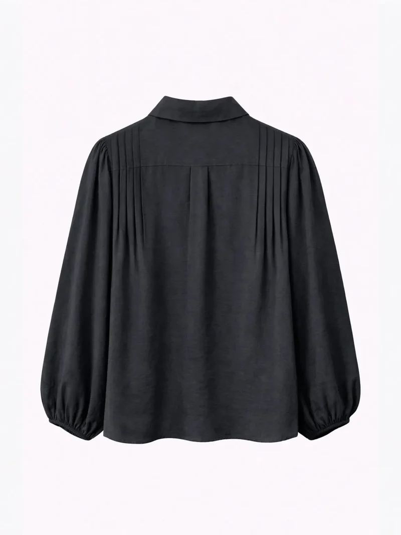 MixRay Black MIXRAY Textured Ribbed Long Sleeve Button-Up Shirt for Women | Best Price UAE