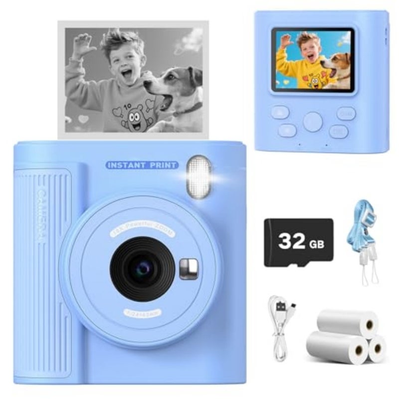 Camera with Instant Print, Thermal Printing Digital Camera Gift for 3-12 Years Old,Safe Ink-Free Design, Toy for Creativity and Learning