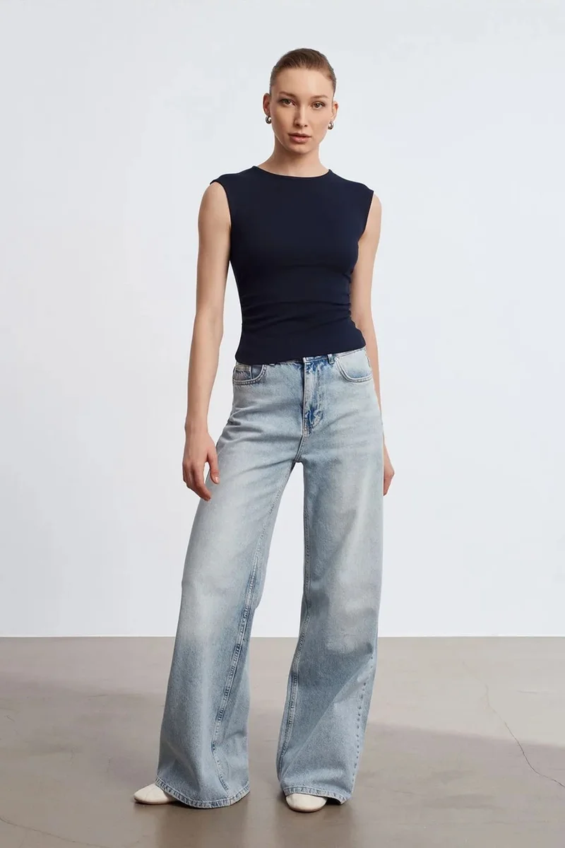 Dilvin Navy Blue DILVIN Sleeveless Ribbed Crew Neck Slim Fit T-Shirt for Women | Best Price UAE