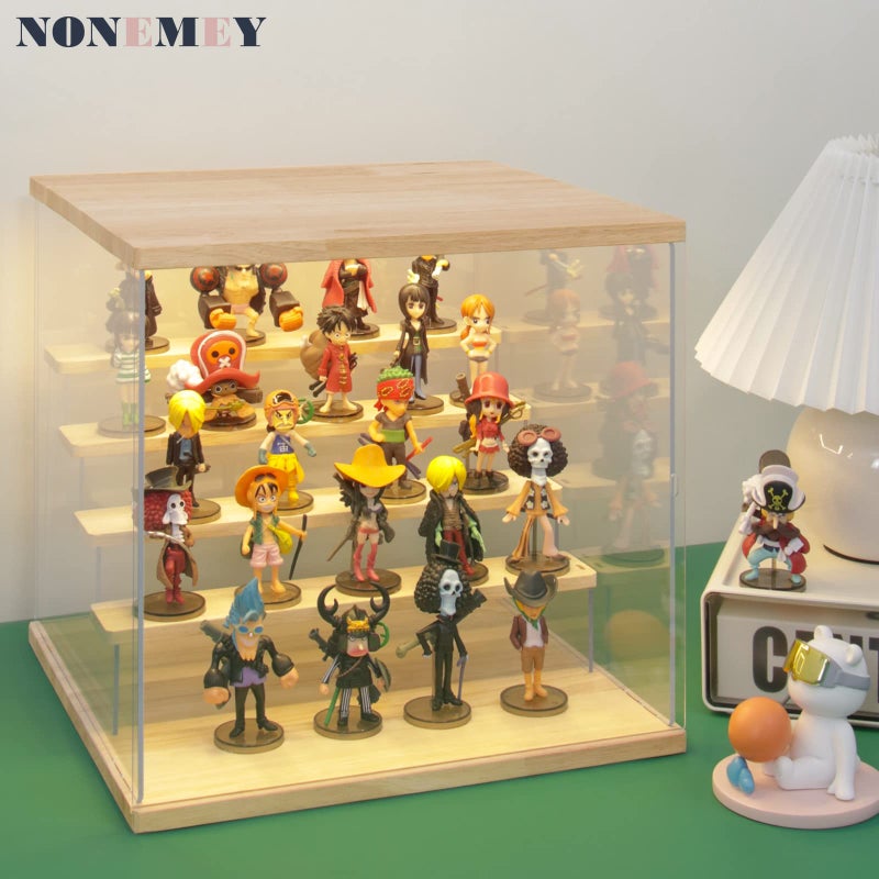 NONEMEY Clear Acrylic Display Case Stand with LED Light 2/3/4/5/6 Tier Storage Box Showcase Dustproof Organizer Box for Collectibles (5Tier 12.4*12.2*12inch ) - Image 3