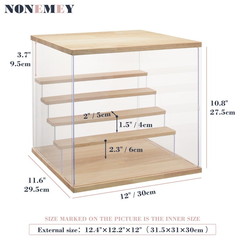 NONEMEY Clear Acrylic Display Case Stand with LED Light 2/3/4/5/6 Tier Storage Box Showcase Dustproof Organizer Box for Collectibles (5Tier 12.4*12.2*12inch ) - Image 5