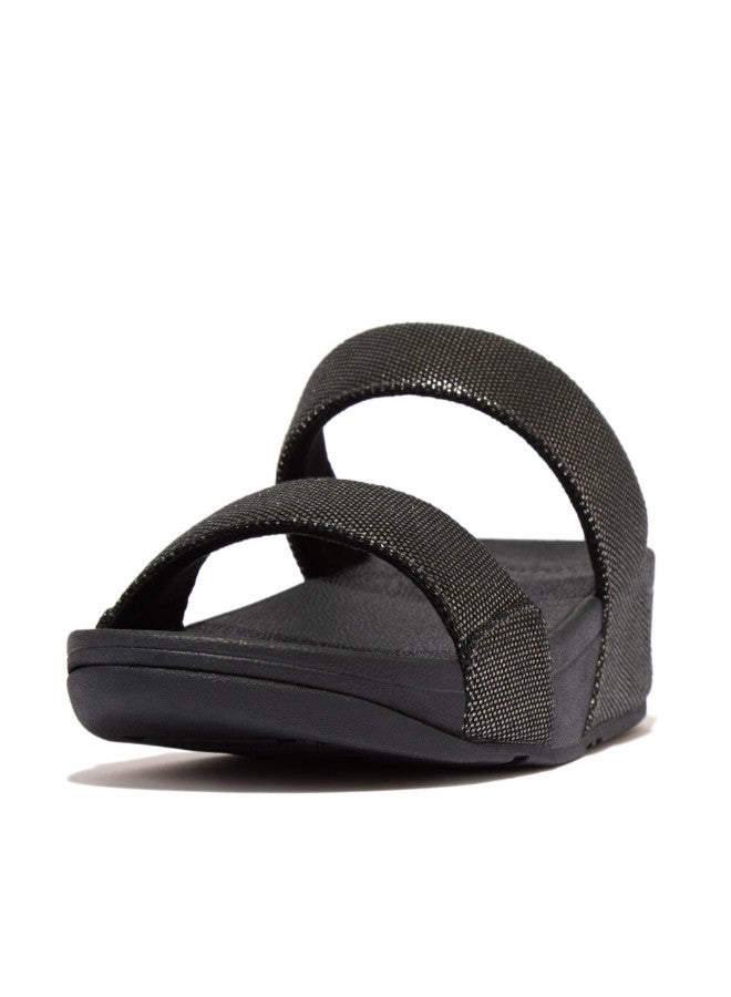 FitFlop 049-816 Fitflop Ladies Sandals Lulu Glitz-Canvas Slides - Pewter Black HR2-B06 - Image 1
