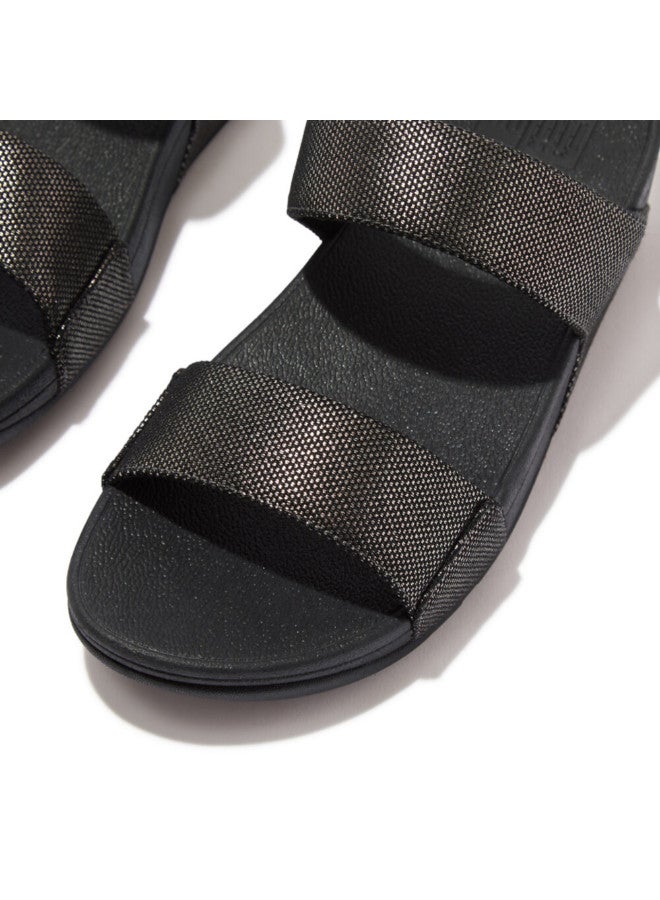 FitFlop 049-816 Fitflop Ladies Sandals Lulu Glitz-Canvas Slides - Pewter Black HR2-B06 - Image 4