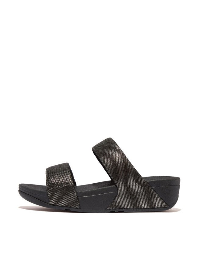 FitFlop 049-816 Fitflop Ladies Sandals Lulu Glitz-Canvas Slides - Pewter Black HR2-B06 - Image 2