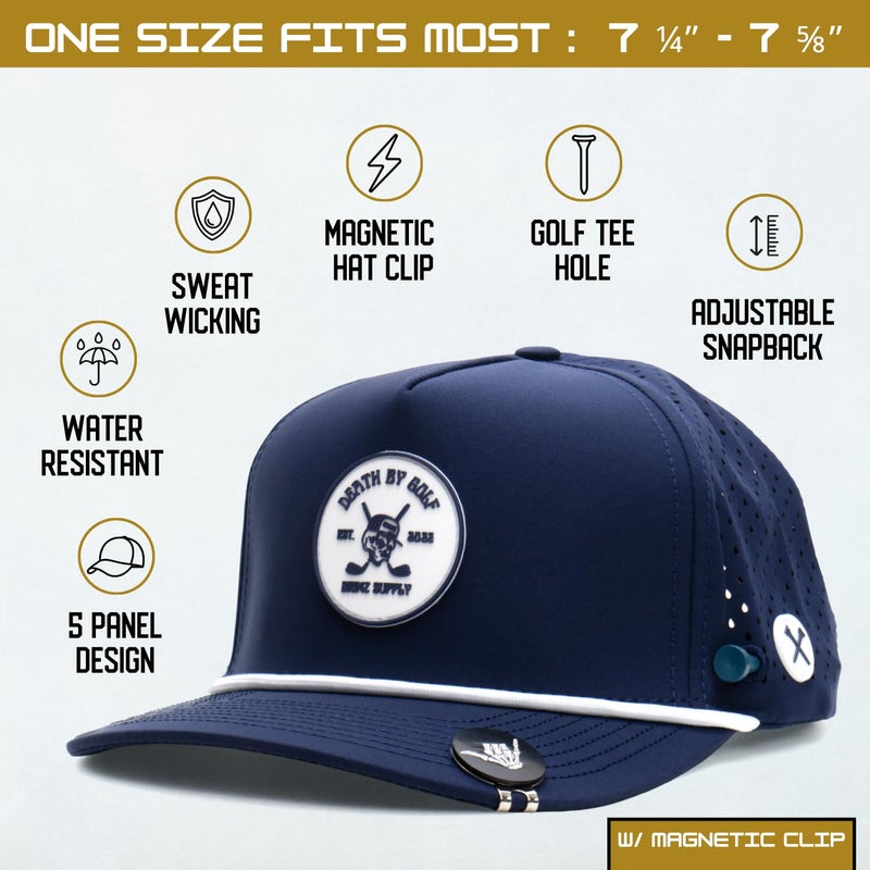 BRIMZ Golf Performance Hat - Breathable Sweat & Water Resistant Golfing Snapback Cap with Tee Holder & Magnetic Ball Marker (Navy) - Image 2