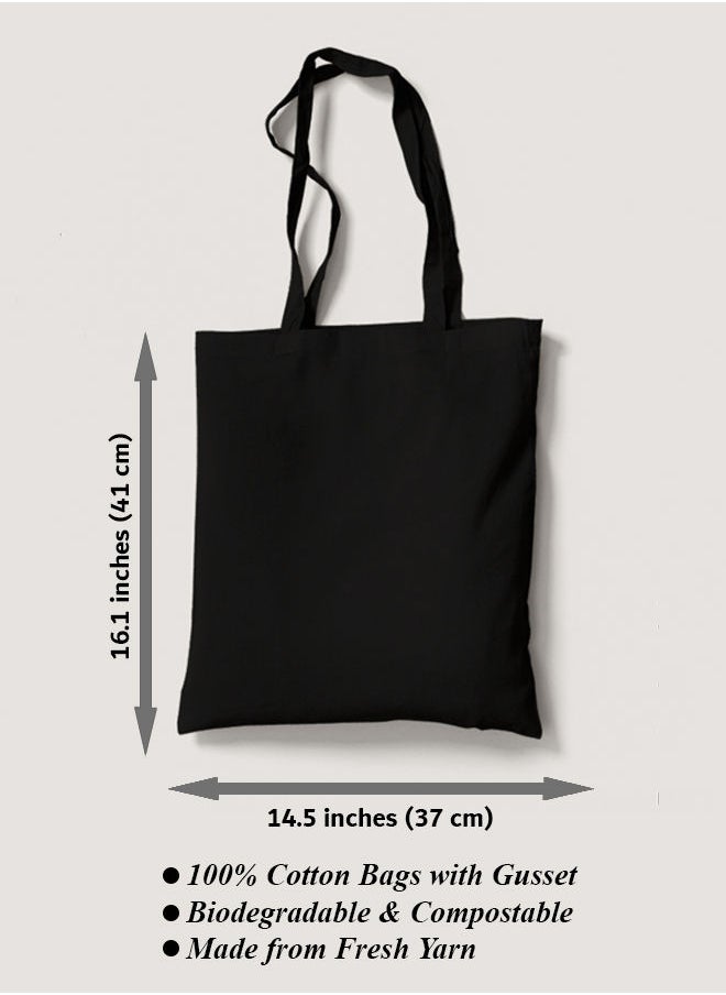 FORZA RAGAZZI - Reusable Eco Friendly Black Cotton Canvas Tote Bag/Shopping/Shoulder Bag Bouquet Vector - Image 1