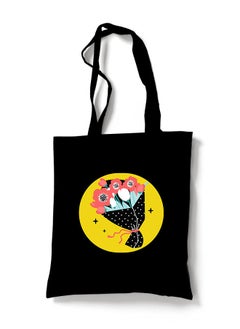 Reusable Eco Friendly Black Cotton Canvas Tote Bag/Shopping/Shoulder Bag Bouquet Vector