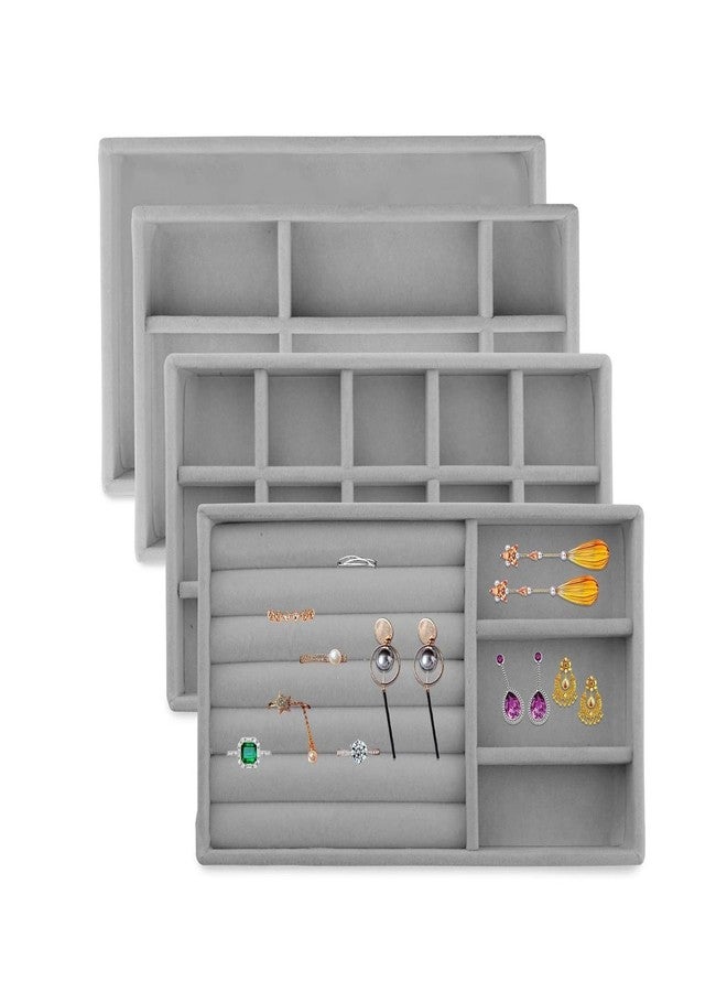 PUSHKH Velvet Jewelry Organizer for Ring, Earring, Necklace, Bracelets Storage Organizer Display Tray Drawer Inserts Box, 4 Pcs - Image 5