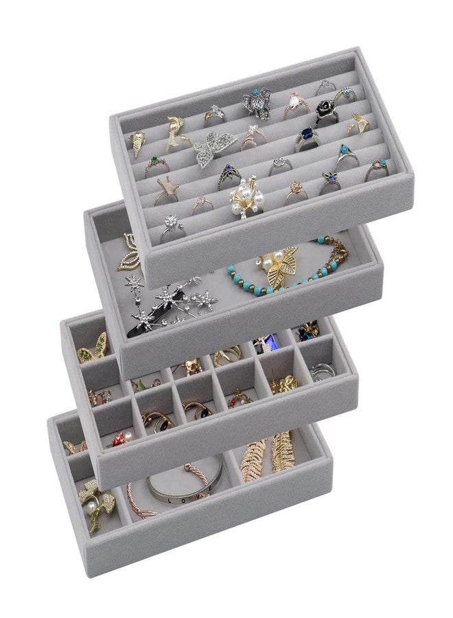 PUSHKH Velvet Jewelry Organizer for Ring, Earring, Necklace, Bracelets Storage Organizer Display Tray Drawer Inserts Box, 4 Pcs - Image 4