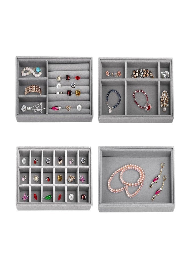 PUSHKH Velvet Jewelry Organizer for Ring, Earring, Necklace, Bracelets Storage Organizer Display Tray Drawer Inserts Box, 4 Pcs - Image 3