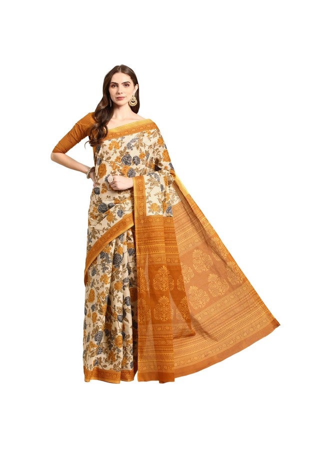 RATAN Pure Cotton Printed Mulmul Saree for Women with Blouse Piece (GDBT-BP-1047-MUST_Mustard Yellow) - Image 1