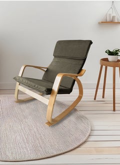Moon Home and more.. Modern Bentwood Rocking Chair Chenille Fabric Upholstered Relax Rocker Lounge Chair Brown  - Image 3