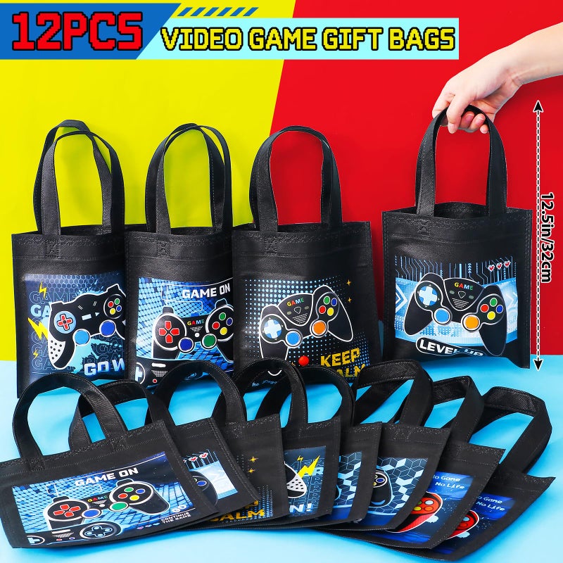 Latocos Latocos 60pcs Video Game Party Bag Fillers Video Game Party Favours Black Tote Bag Keychain Luminous Tattoo Silicone Bracelet Stamps Birthday Gift Give Aways Boys Kids Video Game Party Supplies  - Image 2
