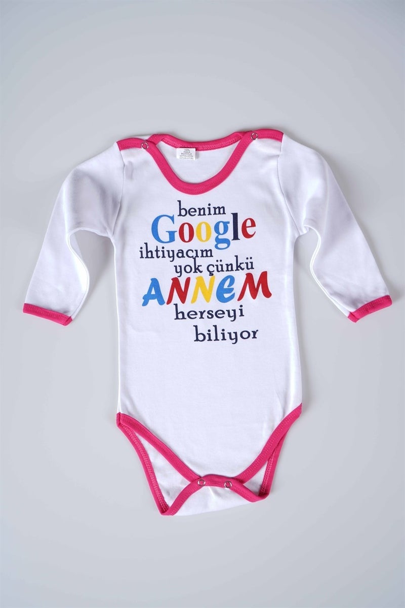 Miniko Kids New Season Google Mom Written Baby Child Long Sleeve Cotton Bodysuit - Image 1