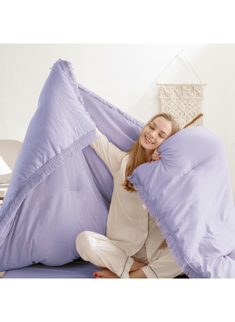 Andency Andency Queen Comforter Set Lavender  Purple 3 Pieces Boho Tassel Lightweight Bedding Comforter Sets  Winter Soft Fluffy Fringe Bed Set (90x90In Comforter & 2 Pillowcases)  - Image 2