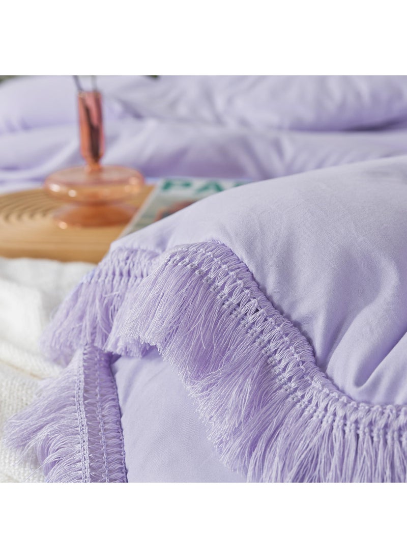 Andency Andency Queen Comforter Set Lavender  Purple 3 Pieces Boho Tassel Lightweight Bedding Comforter Sets  Winter Soft Fluffy Fringe Bed Set (90x90In Comforter & 2 Pillowcases)  - Image 4