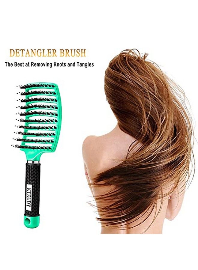KTKUDY Detangling Brush Boar Bristles Hair Brush Make Hair Shiny & Healthier Curved And Vented Detangler Brush For Women Men Kids Wet And Dry Hair (Light Green) - Image 5
