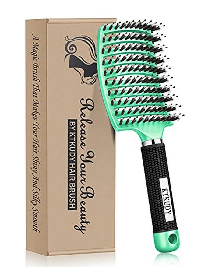 KTKUDY Detangling Brush Boar Bristles Hair Brush Make Hair Shiny & Healthier Curved And Vented Detangler Brush For Women Men Kids Wet And Dry Hair (Light Green) - Image 2