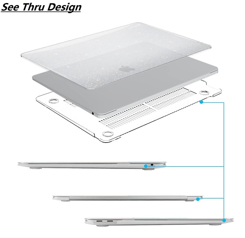 Midkart Hard Shell Plastic Case Cover Compatible with MacBook Air 13 Inch with Touch ID (Model M1 A2337 / A1932 / A2179, Release 2021-2018) with Key Guard & Dust Plugs, Transparent Glitter - Image 5