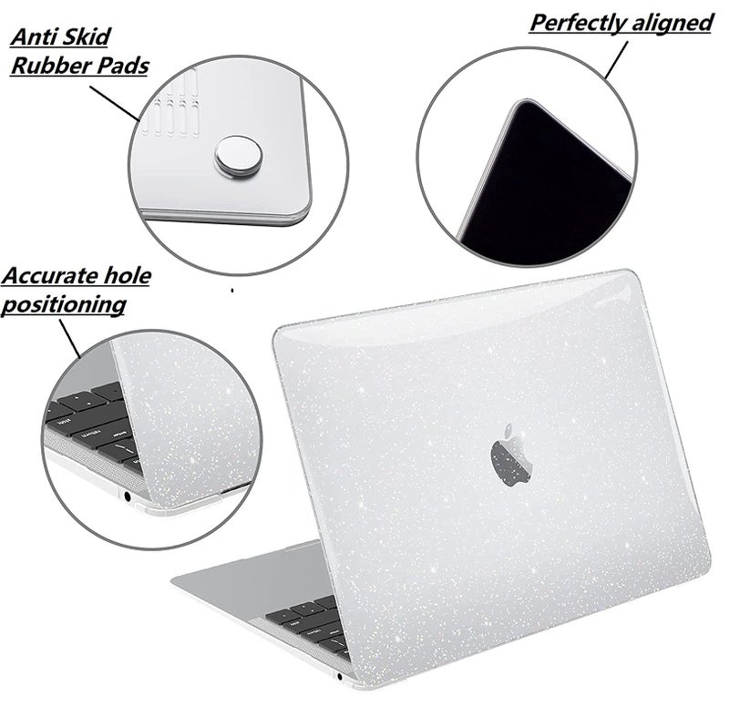 Midkart Hard Shell Plastic Case Cover Compatible with MacBook Air 13 Inch with Touch ID (Model M1 A2337 / A1932 / A2179, Release 2021-2018) with Key Guard & Dust Plugs, Transparent Glitter - Image 3