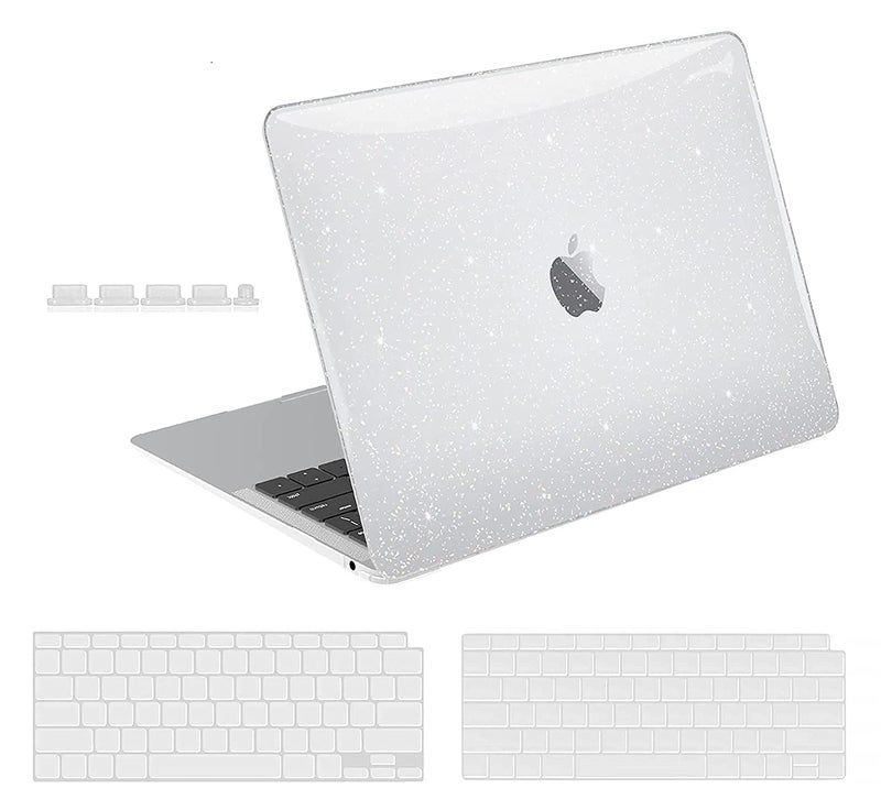 Midkart Hard Shell Plastic Case Cover Compatible with MacBook Air 13 Inch with Touch ID (Model M1 A2337 / A1932 / A2179, Release 2021-2018) with Key Guard & Dust Plugs, Transparent Glitter - Image 1