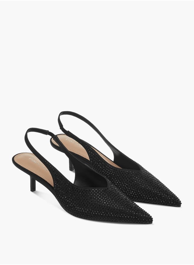 Paprika Women Embellished Pointed Toe Slingback Shoes with Kitten Heels  - Image 1