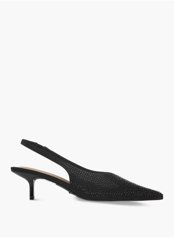Paprika Women Embellished Pointed Toe Slingback Shoes with Kitten Heels  - Image 3