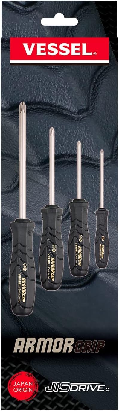 VESSEL ARMOR GRIP Screwdriver Cross Point 4PC Set JISDRIVE No550APH4PBU
