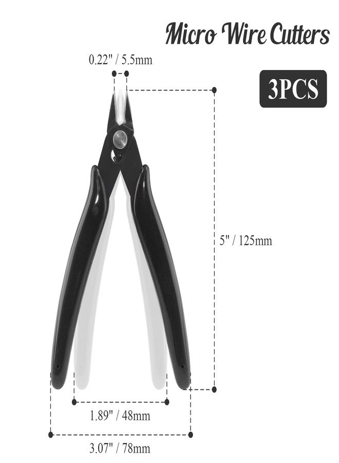 Bivethoi 3pcs Micro Wire Cutters Flush Cut Snips, Small Diagonal Cutters 3D Printer Filament Pliers Tool, Mini Tiny Nippers Zip Tie Cutters for Jewelry Making Model (5 Inch, Black) - Image 3
