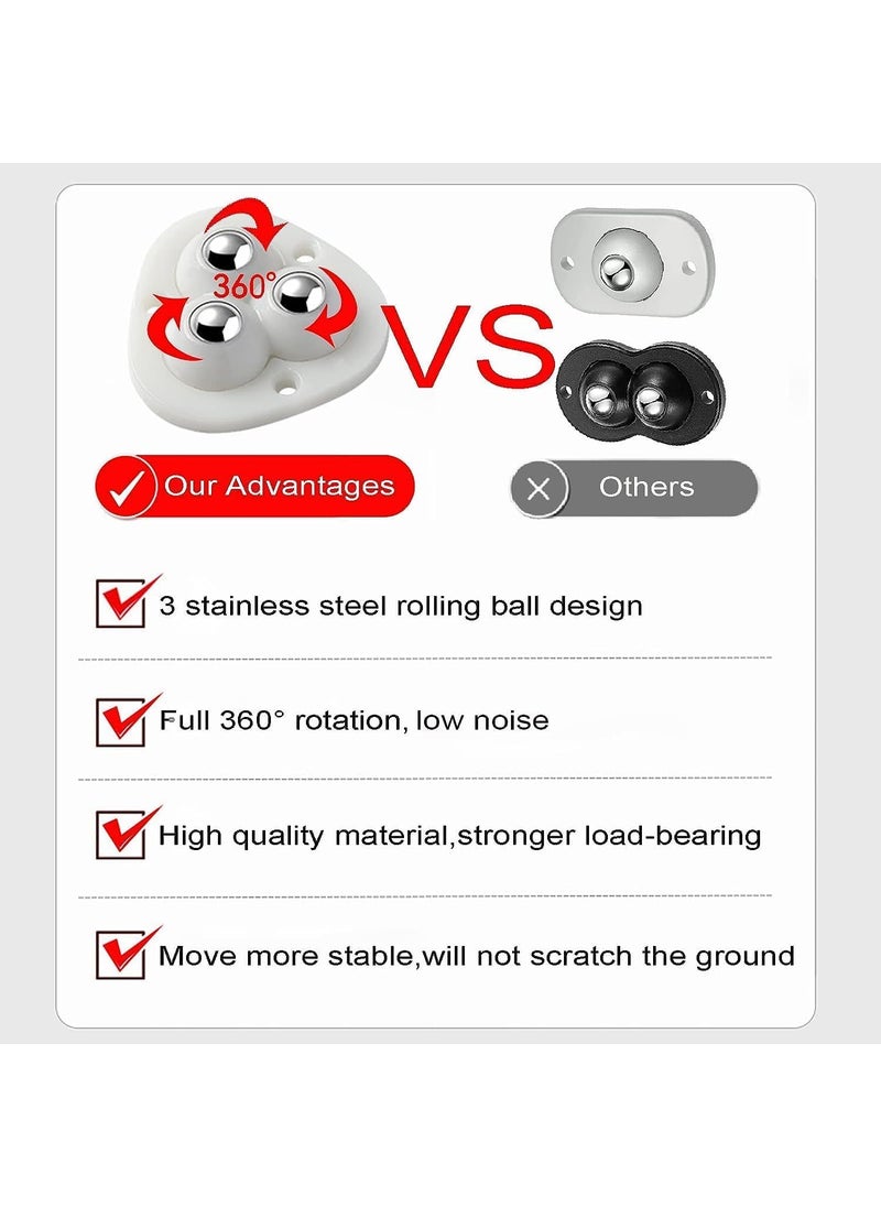 AARU BHAKTI ENTERPRISE ABE Self Adhesive Caster Wheels 360 Swivel Universal Wheel Mini Roller Ball Transfer Bearing for Small Kitchen Appliances Storage with 3 Ball Bearings White 4 PCS 3 Wheels  - Image 5