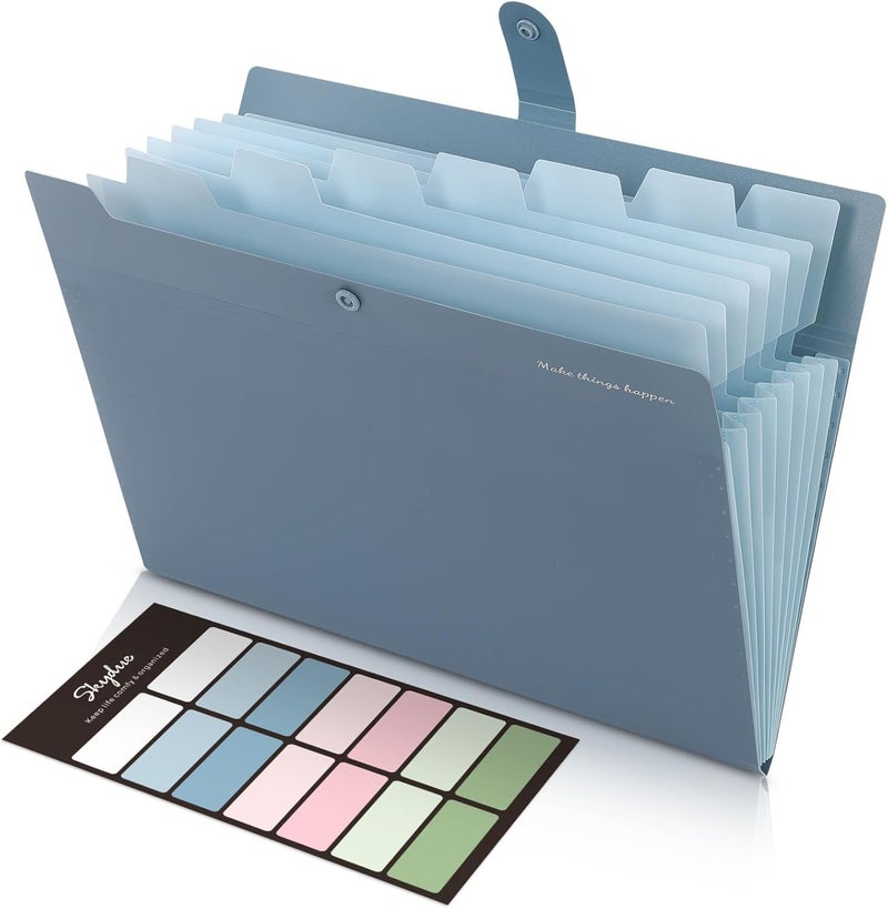 Skydue Expanding File Organizer with 8 Pockets, Accordion File Folders with Labels, Portable Document Paper Bill Receipt Organizer, Home College School Office Supplies, Letter Size, Blue - Image 1
