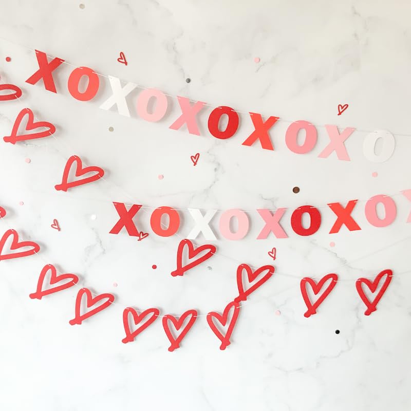Pinfliers Anniversary Decoration Items/Paper XOXO Bunting Flags for Decorations, Banner, Streamers, Pennants/Proposal, Romantic, Date, First Night Room/Wall, Backdrop Décor/Red, Pink/ 20 pc/ 67 in - Image 2