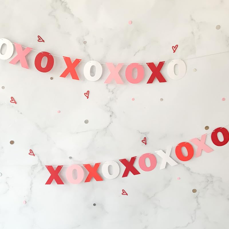 Pinfliers Anniversary Decoration Items/Paper XOXO Bunting Flags for Decorations, Banner, Streamers, Pennants/Proposal, Romantic, Date, First Night Room/Wall, Backdrop Décor/Red, Pink/ 20 pc/ 67 in - Image 1