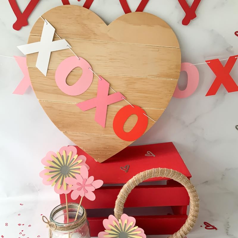 Pinfliers Anniversary Decoration Items/Paper XOXO Bunting Flags for Decorations, Banner, Streamers, Pennants/Proposal, Romantic, Date, First Night Room/Wall, Backdrop Décor/Red, Pink/ 20 pc/ 67 in - Image 4