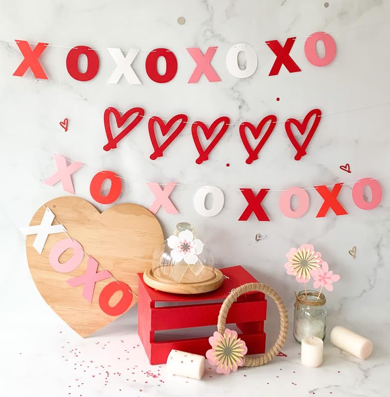 Pinfliers Anniversary Decoration Items/Paper XOXO Bunting Flags for Decorations, Banner, Streamers, Pennants/Proposal, Romantic, Date, First Night Room/Wall, Backdrop Décor/Red, Pink/ 20 pc/ 67 in - Image 3