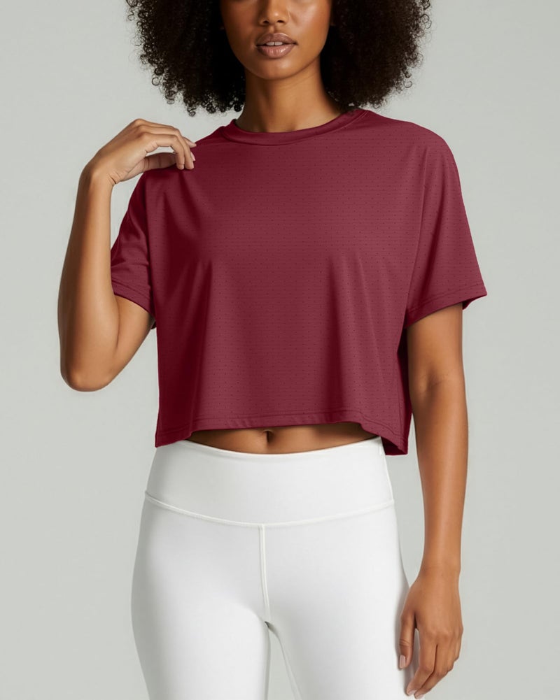 REALESSENTIALS Real Essentials 5 Pack: Women's Dry-Fit Breeze Tech Crop Tops â€“ Short Sleeve Athletic Workout, Yoga Tees (Available in Plus)- Set 6, XS - Image 3