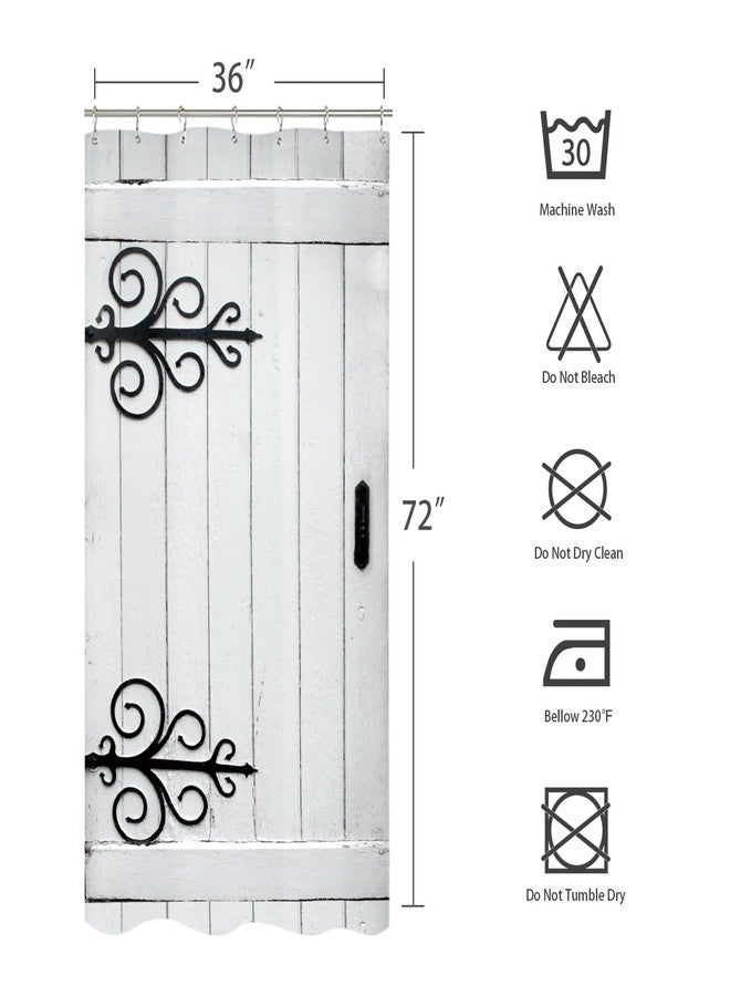 Miyotaa Stall Rustic Barn Door Shower Curtain Set 36Wx71H Inches Half Small Farmhouse White Wood Wooden Country Vintage Polyester Waterproof Bathroom Curtain with 7 Hooks - Image 3