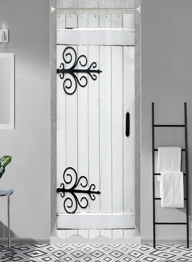 Miyotaa Stall Rustic Barn Door Shower Curtain Set 36Wx71H Inches Half Small Farmhouse White Wood Wooden Country Vintage Polyester Waterproof Bathroom Curtain with 7 Hooks - Image 1