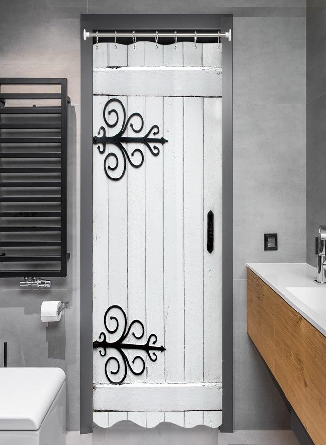 Miyotaa Stall Rustic Barn Door Shower Curtain Set 36Wx71H Inches Half Small Farmhouse White Wood Wooden Country Vintage Polyester Waterproof Bathroom Curtain with 7 Hooks - Image 4