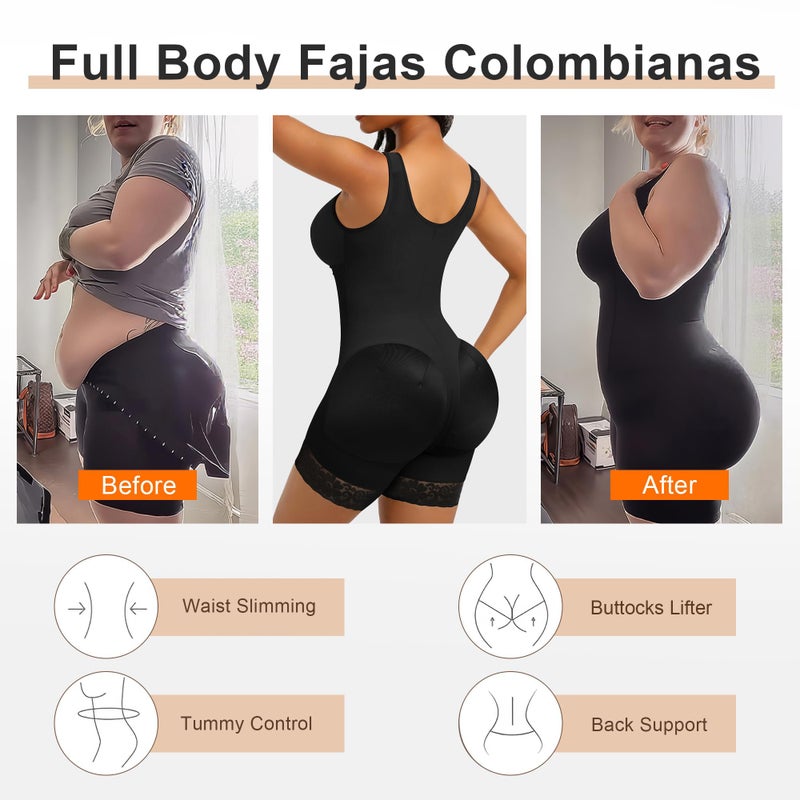 SHAPERX Women's Fajas Colombianas Tummy Control Shapewear Postpartum Full Body Shaper Butt Lifter Bodysuit, SZ7302-Black-2XL - Image 5
